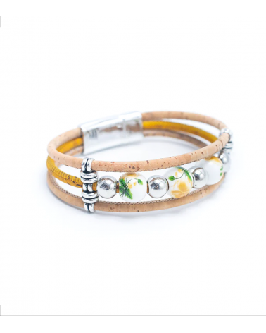 Bracelet fait main en liège et perles florales  - 5