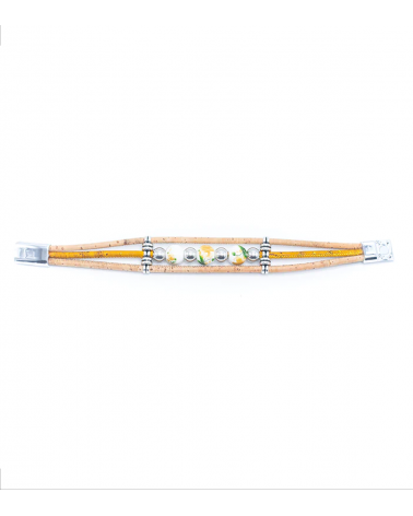 Bracelet fait main en liège et perles florales  - 6