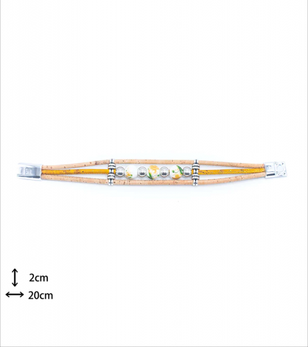 Bracelet fait main en liège et perles florales  - 7