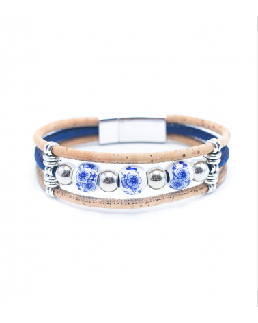 Bracelet fait main en liège et perles florales  - 1