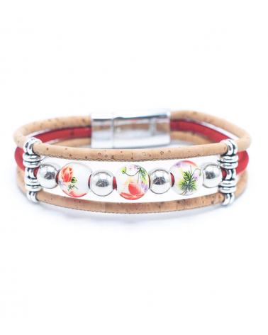 Bracelet fait main en liège et perles florales  - 4