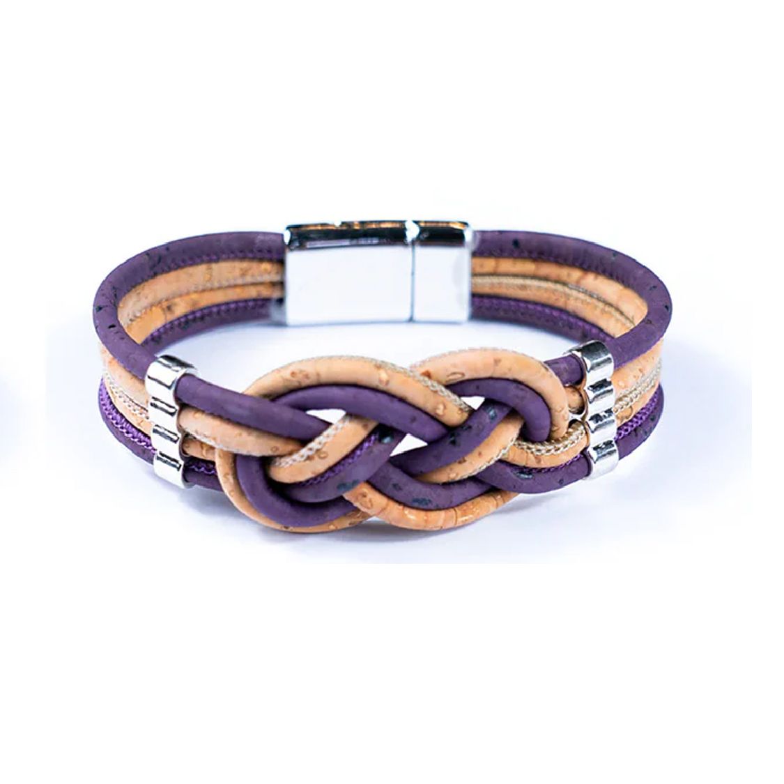 Bracelet liège tressé coloré fermoir magnétique  - 9