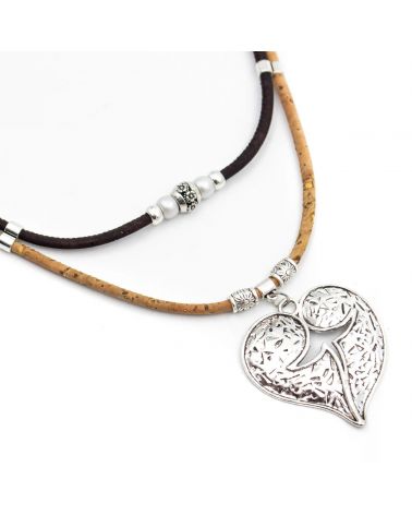 Collier en liège naturel femme - brun pendentif coeur  - 2