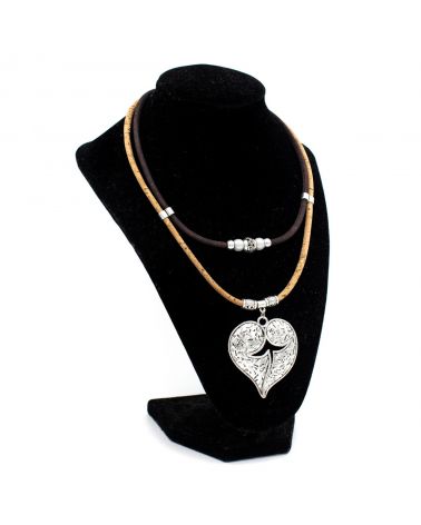 Collier en liège naturel femme - brun pendentif coeur  - 4