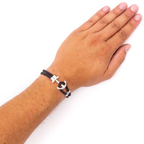 Bracelet homme ancre double anneau en liège couleur noire MaSestra - 2