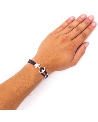 Bracelet homme ancre double anneau en liège couleur noire MaSestra - 2