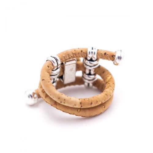 Bague Femme Vintage Argent et motif Céramique rouge avec nervures  - 2