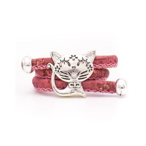 Bague en liège femme style vintage avec décoration chat en argent antique MaSestra - 14