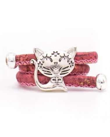 Bague en liège femme style vintage avec décoration chat en argent antique MaSestra - 14