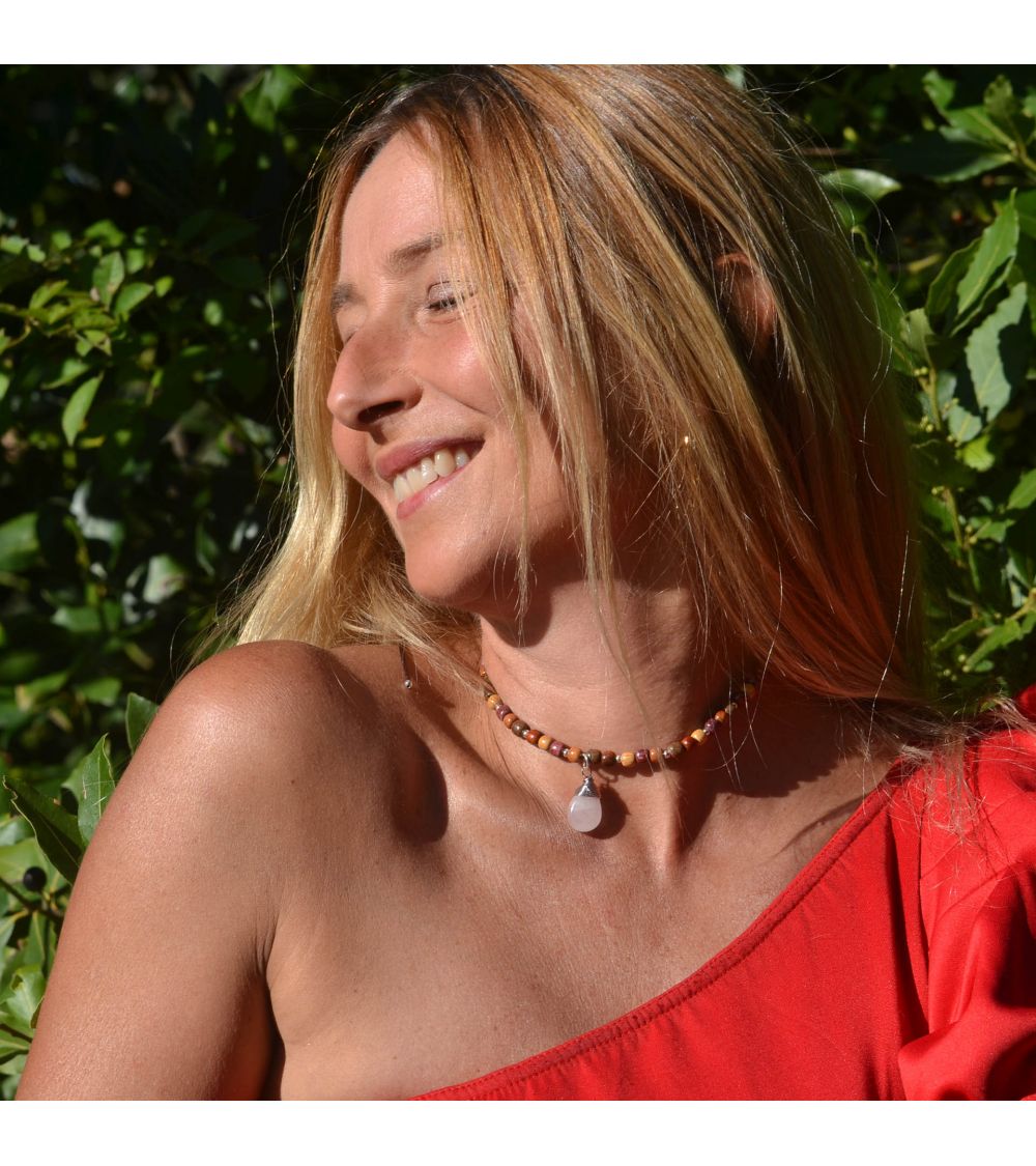 Collier quartz et bois