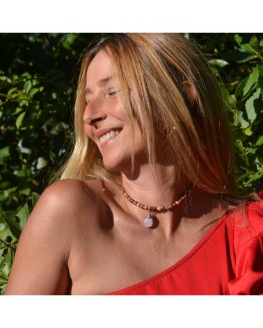 Collier quartz et bois