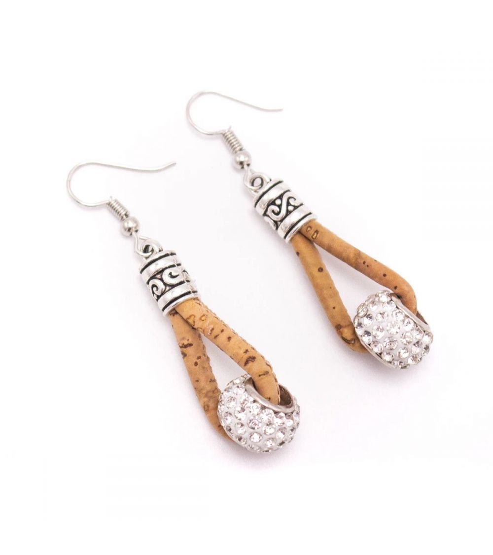 Boucles d'oreilles en liège naturel et strass  - 3