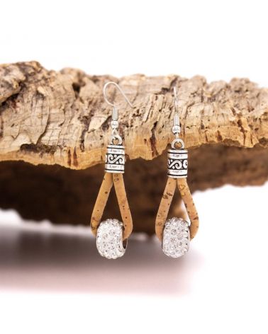 Boucles d'oreilles en liège naturel et strass  - 1