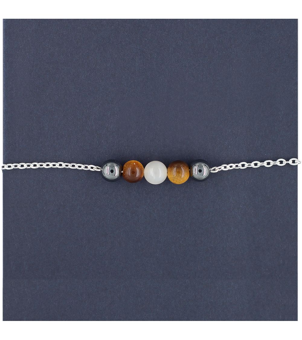 Bracelet pierre gemme hématite, œil de Tigre et pierre de lune - PROTECTION  - 1