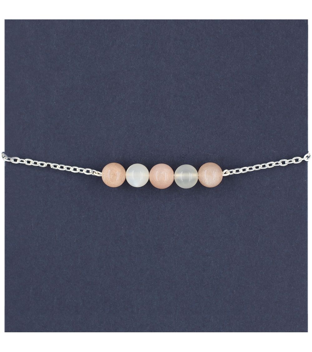 Bracelet lithothérapie pierre de lune et pierre du soleil - EQUILIBRE  - 1