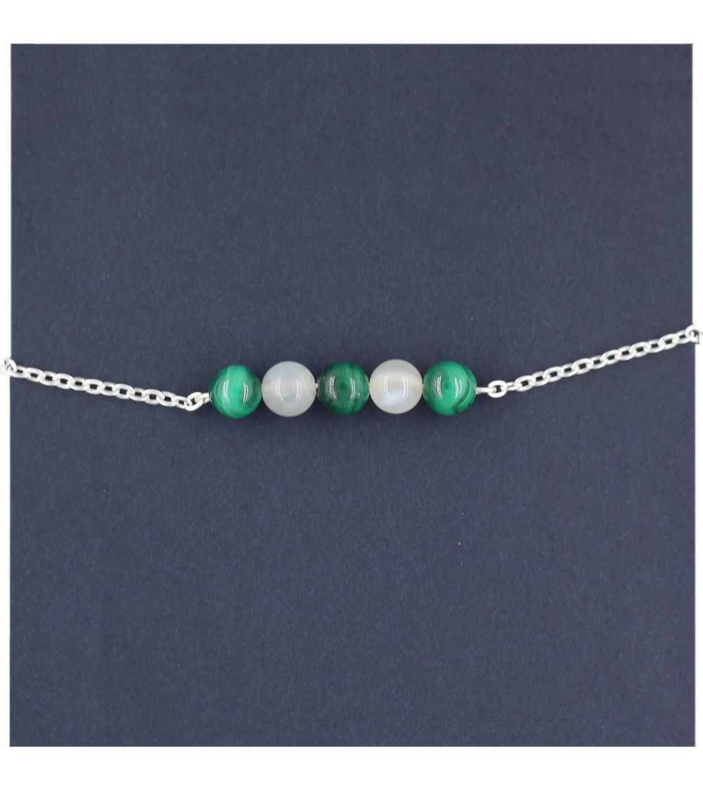 Bracelet lithothérapie pierre de lune et malachite - ACCEPTATION  - 1