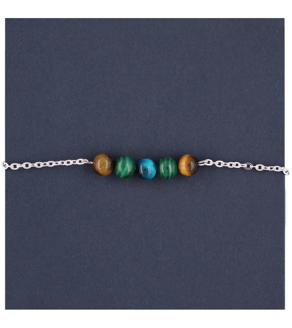 Bracelet pierres gemme Oeil de tigre, Malachite et Oeil de faucon - TRANSFORMATION  - 1