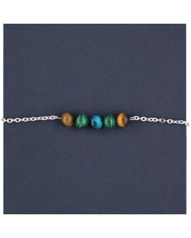 Bracelet pierres gemme Oeil de tigre, Malachite et Oeil de faucon - TRANSFORMATION  - 1