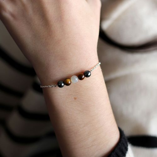 Bracelet pierre gemme hématite, œil de Tigre et pierre de lune - PROTECTION  - 2