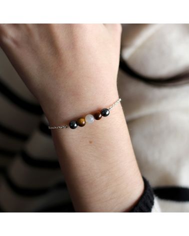 Bracelet pierre gemme hématite, œil de Tigre et pierre de lune - PROTECTION  - 2