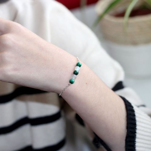 Bracelet lithothérapie pierre de lune et malachite - ACCEPTATION  - 2