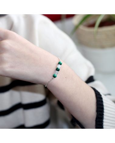 Bracelet lithothérapie pierre de lune et malachite - ACCEPTATION  - 2