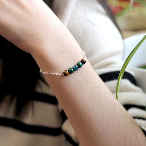 Bracelet pierres gemme Oeil de tigre, Malachite et Oeil de faucon - TRANSFORMATION  - 2