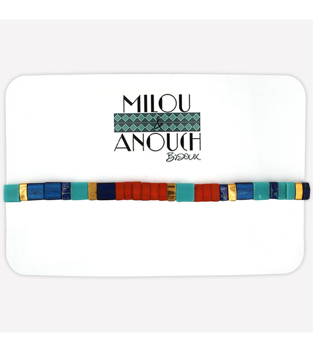 Bracelet coloré ROUGE, bleu, turquoise et or - série "Jolis Bleus"  - 1