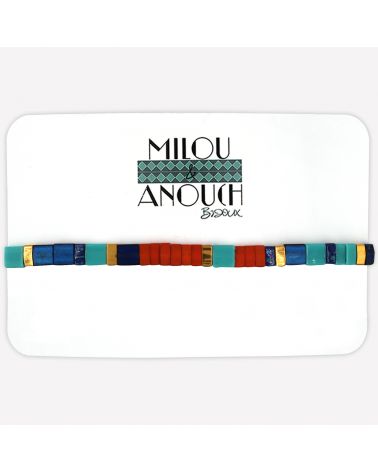 Bracelet coloré ROUGE, bleu, turquoise et or - série "Jolis Bleus"  - 1