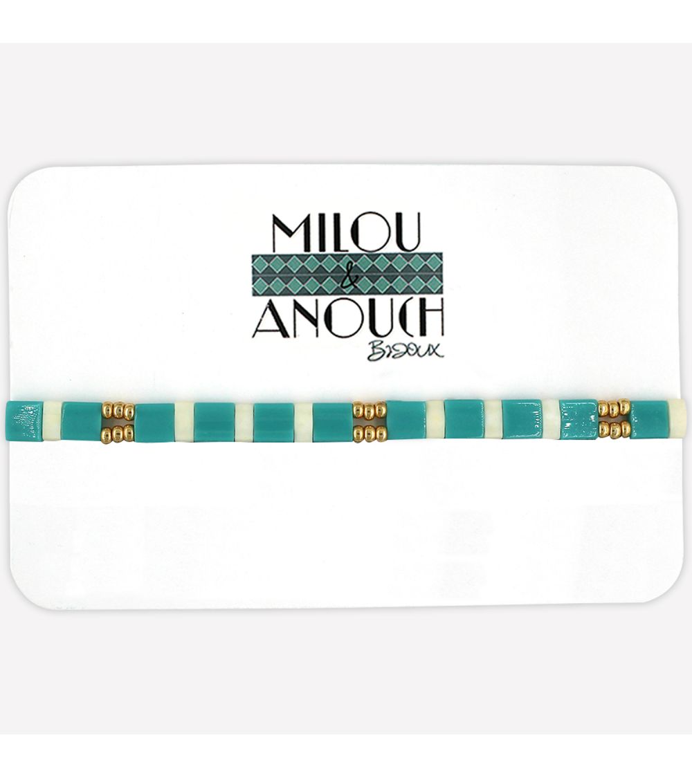 Bracelet de perles blanches, turquoises et dorées - série "Océan"  - 1