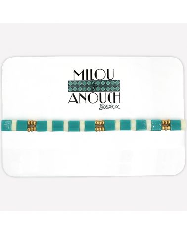 Bracelet de perles blanches, turquoises et dorées - série "Océan"  - 1